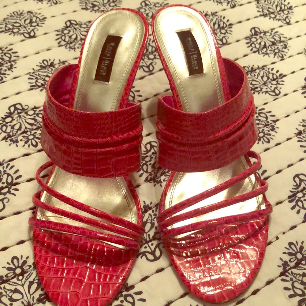 WHBM Marc high heel animal print sandals hot pink